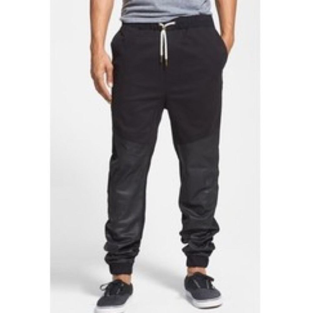 ZANEROBE Men's Black Leather Track Sureshot Jogger Pants Sz 30